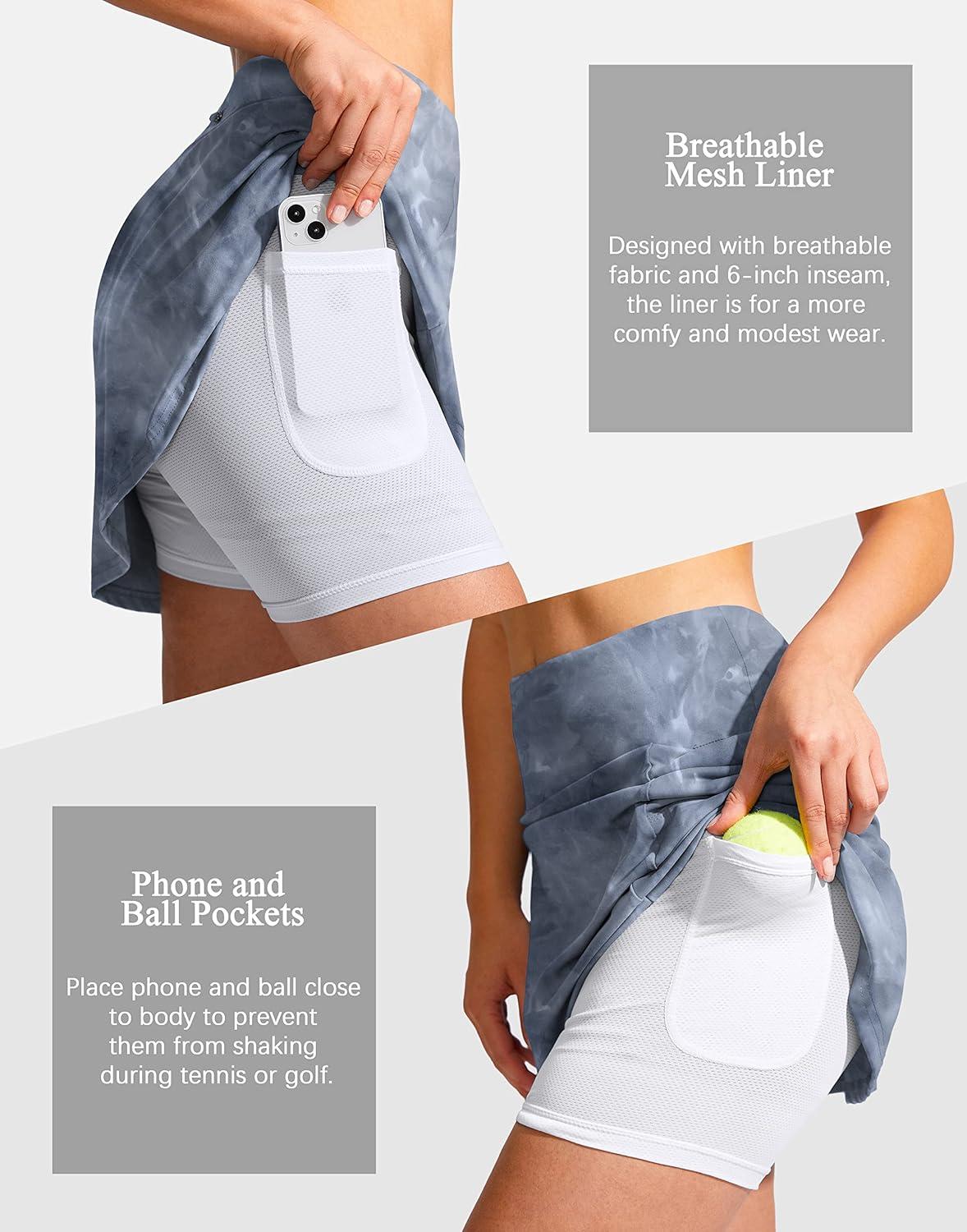 imageSANTINY 19quot Golf Skorts Skirts for Women Zipper Pockets Knee Length Skort Womens High Waist Athletic Tennis SkirtGrey Tiedye