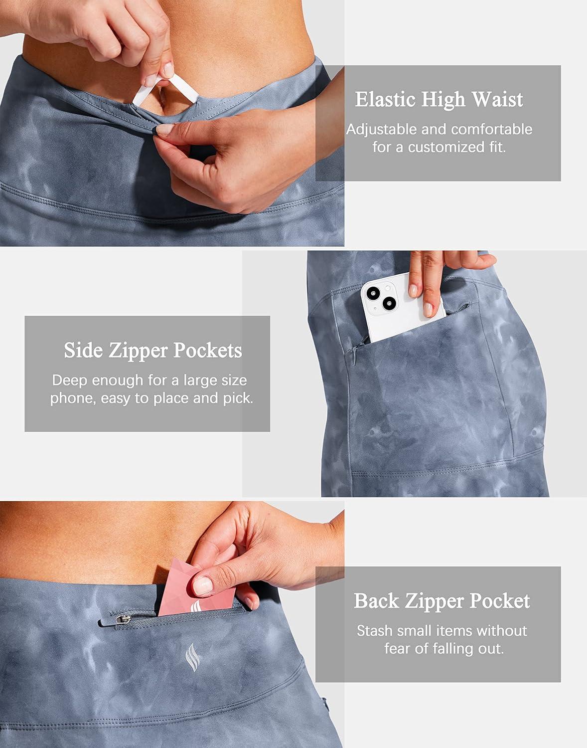 imageSANTINY 19quot Golf Skorts Skirts for Women Zipper Pockets Knee Length Skort Womens High Waist Athletic Tennis SkirtGrey Tiedye