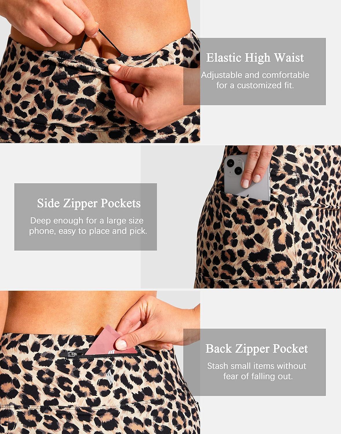 imageSANTINY 19quot Golf Skorts Skirts for Women Zipper Pockets Knee Length Skort Womens High Waist Athletic Tennis SkirtLeopard