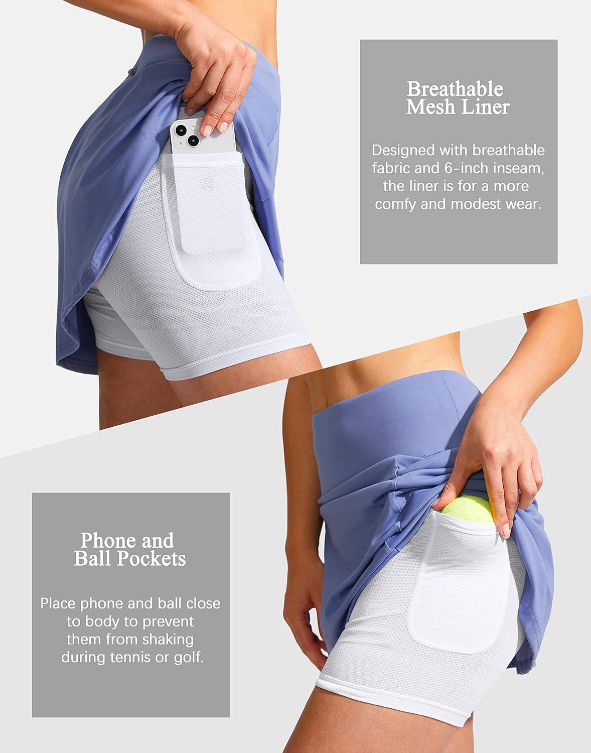 imageSANTINY 19quot Golf Skorts Skirts for Women Zipper Pockets Knee Length Skort Womens High Waist Athletic Tennis SkirtLight Blue