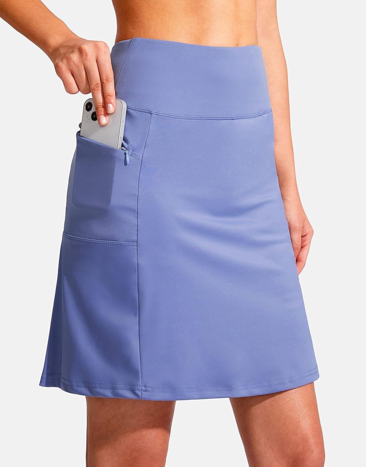 imageSANTINY 19quot Golf Skorts Skirts for Women Zipper Pockets Knee Length Skort Womens High Waist Athletic Tennis SkirtLight Blue