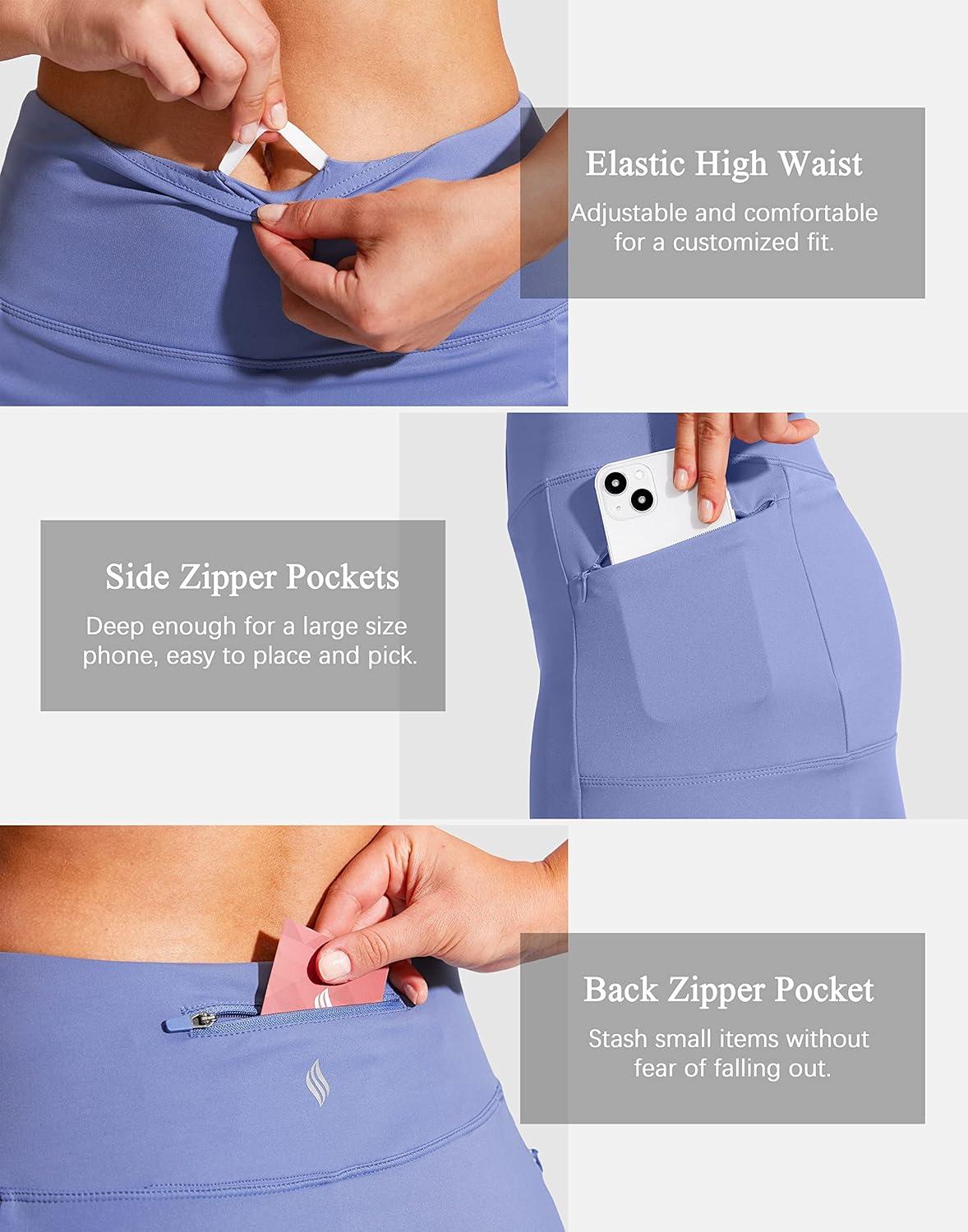 imageSANTINY 19quot Golf Skorts Skirts for Women Zipper Pockets Knee Length Skort Womens High Waist Athletic Tennis SkirtLight Blue