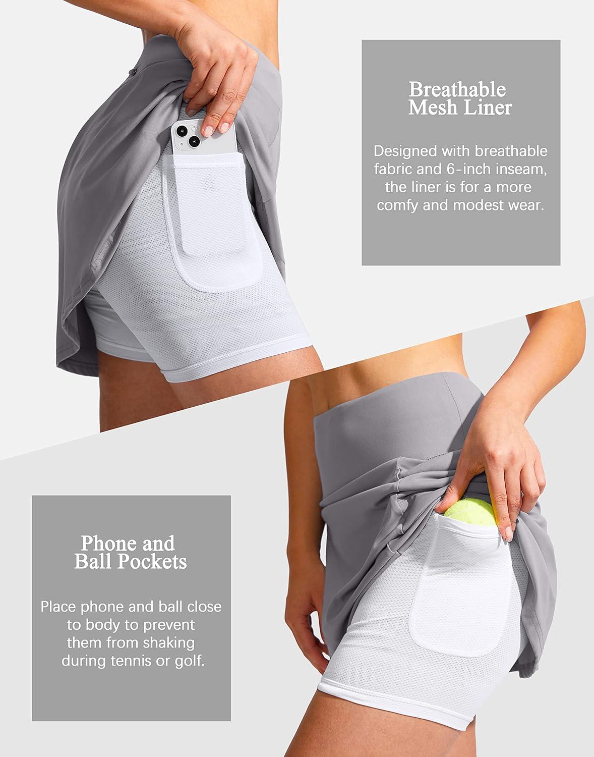 imageSANTINY 19quot Golf Skorts Skirts for Women Zipper Pockets Knee Length Skort Womens High Waist Athletic Tennis SkirtLight Grey