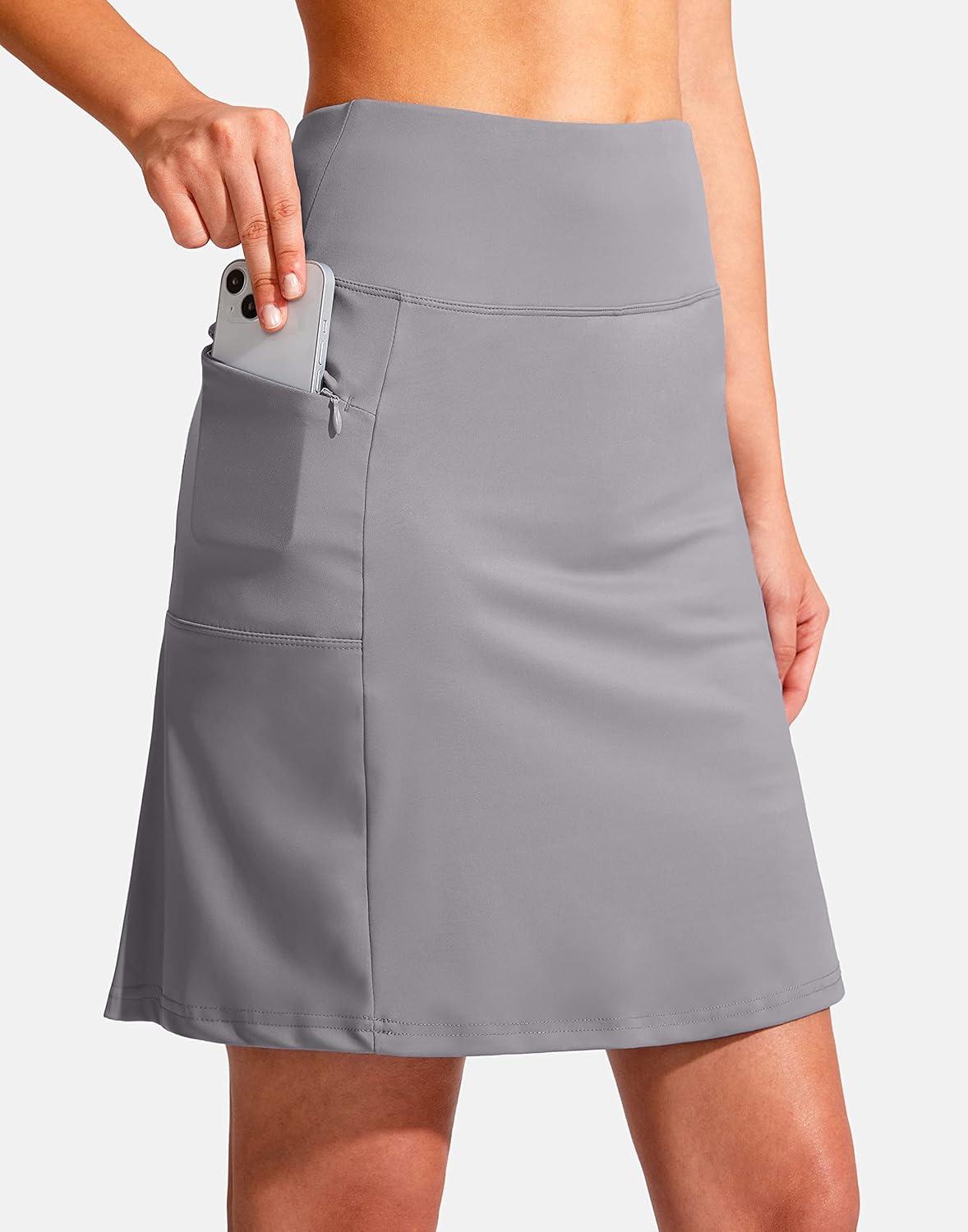 imageSANTINY 19quot Golf Skorts Skirts for Women Zipper Pockets Knee Length Skort Womens High Waist Athletic Tennis SkirtLight Grey
