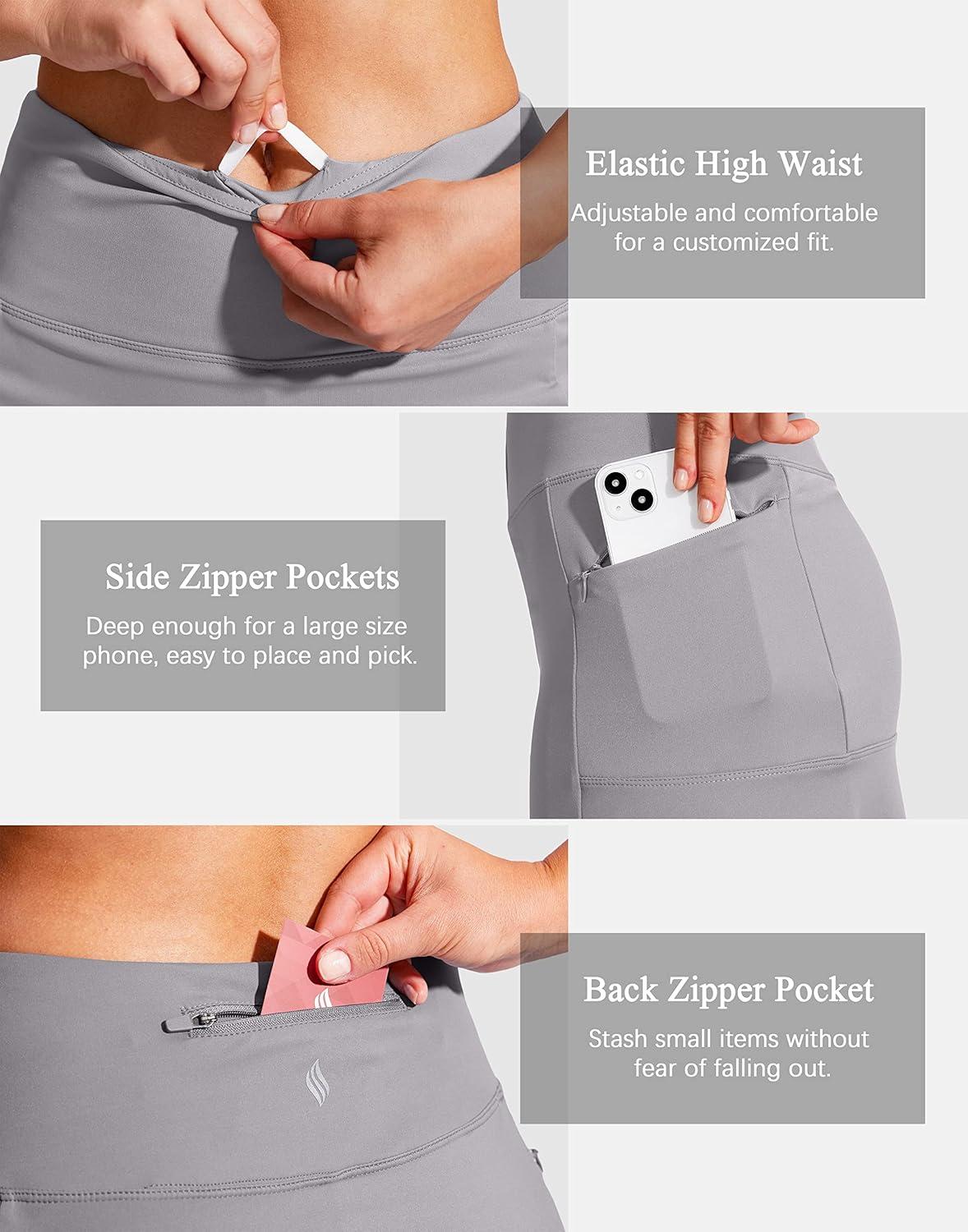 imageSANTINY 19quot Golf Skorts Skirts for Women Zipper Pockets Knee Length Skort Womens High Waist Athletic Tennis SkirtLight Grey