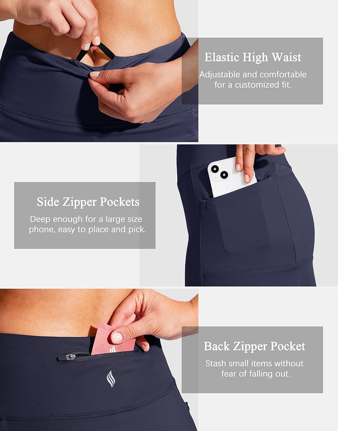 imageSANTINY 19quot Golf Skorts Skirts for Women Zipper Pockets Knee Length Skort Womens High Waist Athletic Tennis SkirtNavy