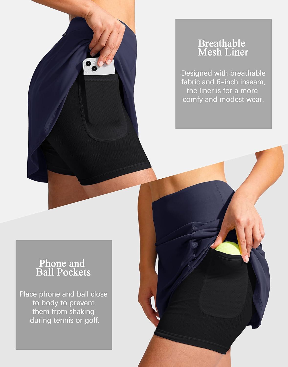 imageSANTINY 19quot Golf Skorts Skirts for Women Zipper Pockets Knee Length Skort Womens High Waist Athletic Tennis SkirtNavy