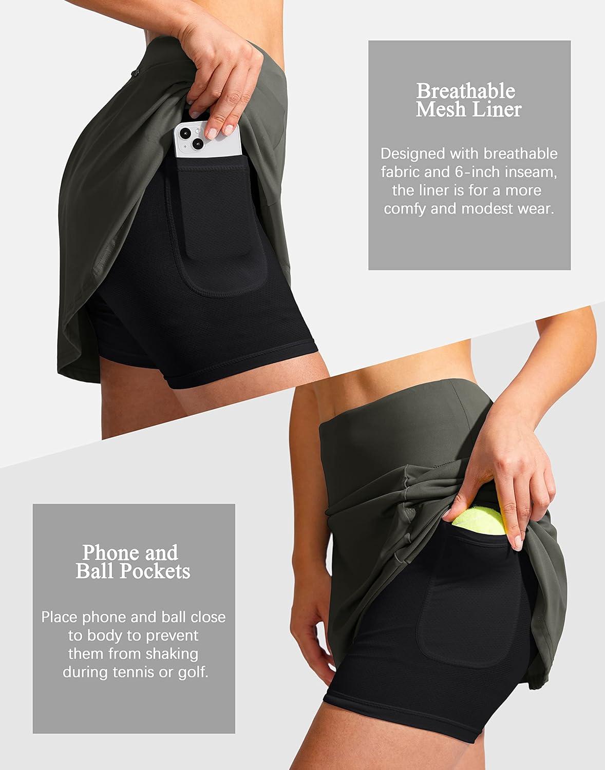 imageSANTINY 19quot Golf Skorts Skirts for Women Zipper Pockets Knee Length Skort Womens High Waist Athletic Tennis SkirtOlive Green