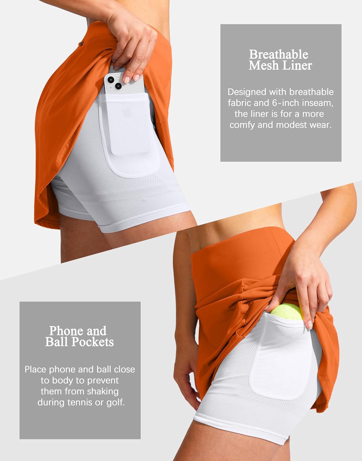 imageSANTINY 19quot Golf Skorts Skirts for Women Zipper Pockets Knee Length Skort Womens High Waist Athletic Tennis SkirtOrange