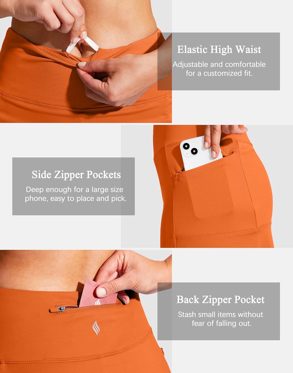 imageSANTINY 19quot Golf Skorts Skirts for Women Zipper Pockets Knee Length Skort Womens High Waist Athletic Tennis SkirtOrange