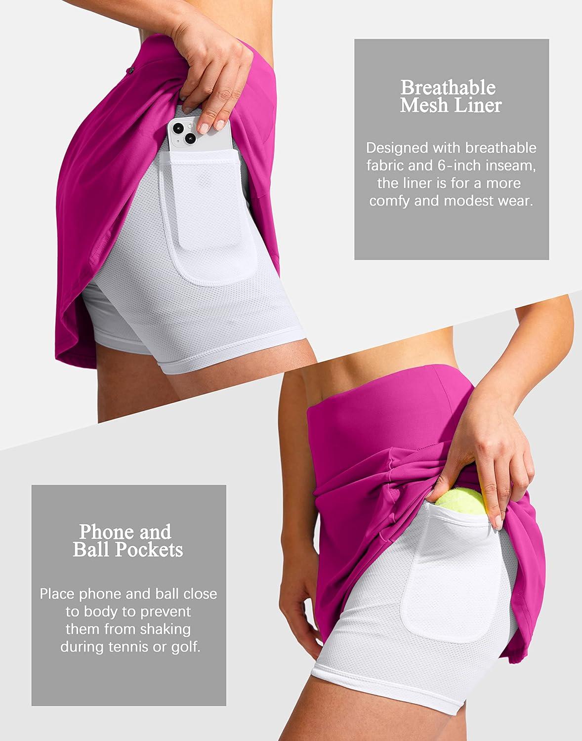 imageSANTINY 19quot Golf Skorts Skirts for Women Zipper Pockets Knee Length Skort Womens High Waist Athletic Tennis SkirtRose