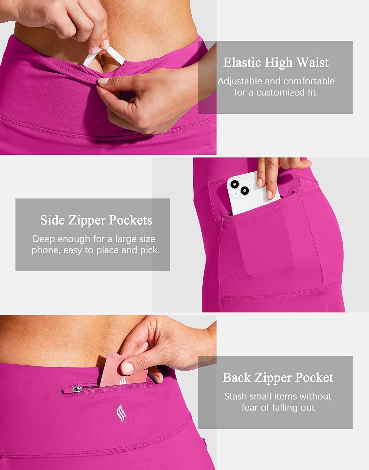 imageSANTINY 19quot Golf Skorts Skirts for Women Zipper Pockets Knee Length Skort Womens High Waist Athletic Tennis SkirtRose