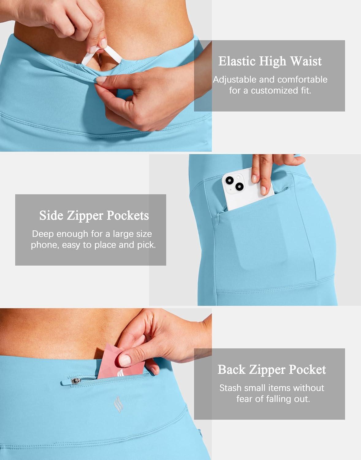 imageSANTINY 19quot Golf Skorts Skirts for Women Zipper Pockets Knee Length Skort Womens High Waist Athletic Tennis SkirtSky Blue