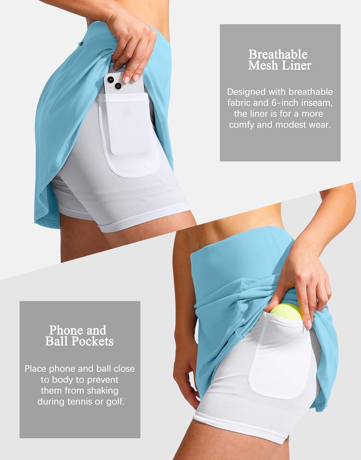 imageSANTINY 19quot Golf Skorts Skirts for Women Zipper Pockets Knee Length Skort Womens High Waist Athletic Tennis SkirtSky Blue