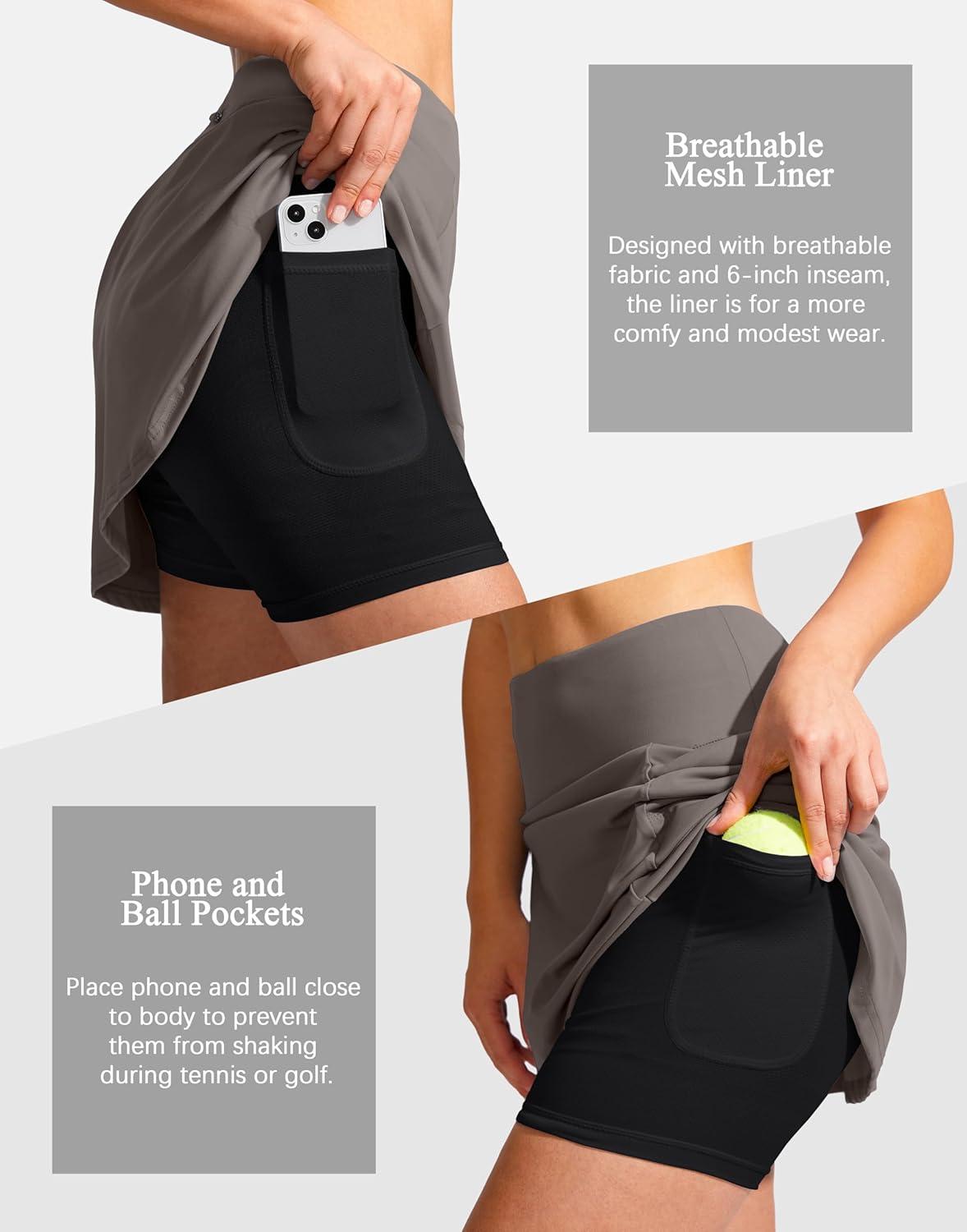 imageSANTINY 19quot Golf Skorts Skirts for Women Zipper Pockets Knee Length Skort Womens High Waist Athletic Tennis SkirtTaupe