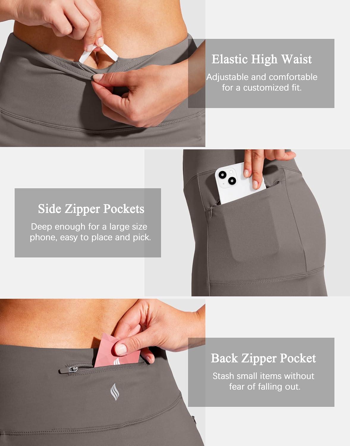 imageSANTINY 19quot Golf Skorts Skirts for Women Zipper Pockets Knee Length Skort Womens High Waist Athletic Tennis SkirtTaupe