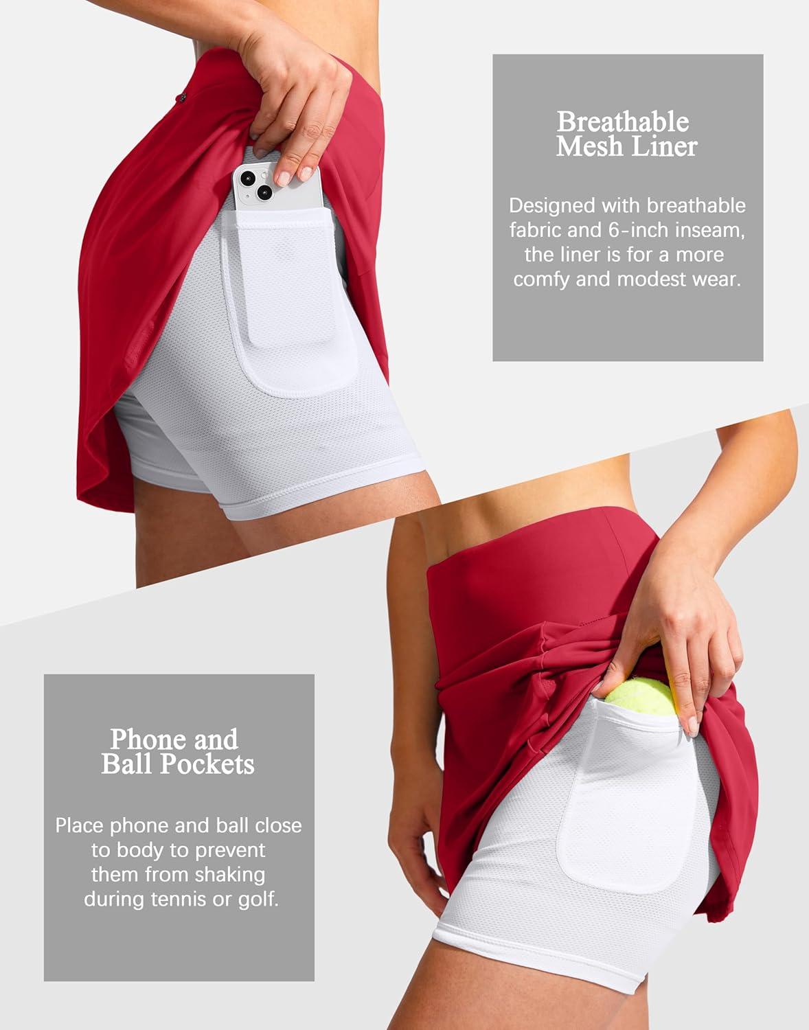 imageSANTINY 19quot Golf Skorts Skirts for Women Zipper Pockets Knee Length Skort Womens High Waist Athletic Tennis SkirtWarm Red