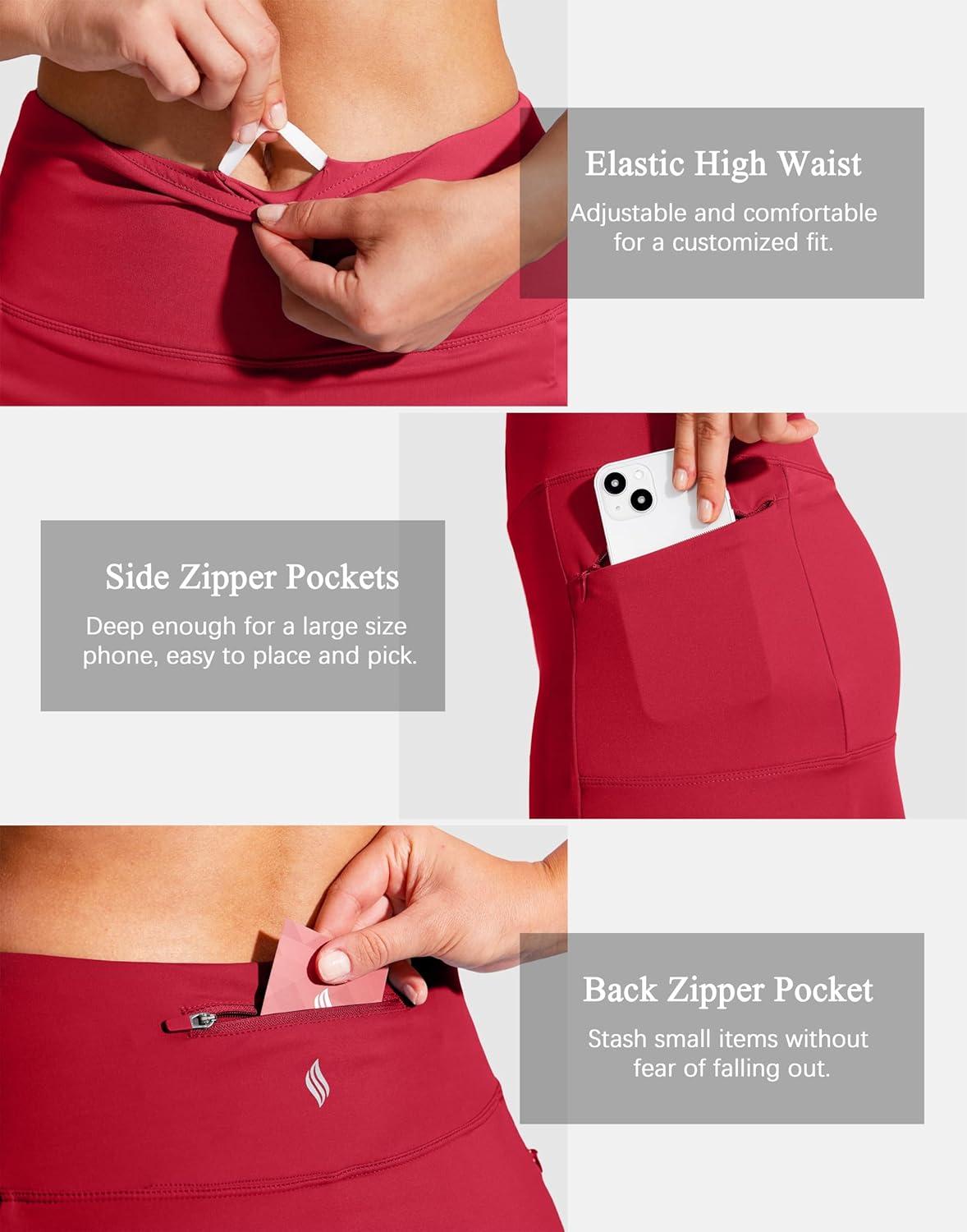 imageSANTINY 19quot Golf Skorts Skirts for Women Zipper Pockets Knee Length Skort Womens High Waist Athletic Tennis SkirtWarm Red