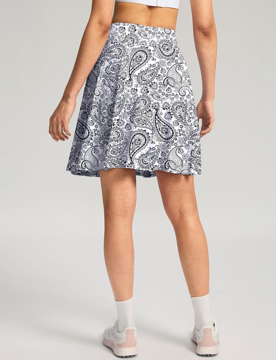 imageSANTINY 20 Knee Length Skorts for Woman 4 Pockets High Waisted Womens Tennis Golf Skirts Long Athletic Skirt with ShortsFloral White