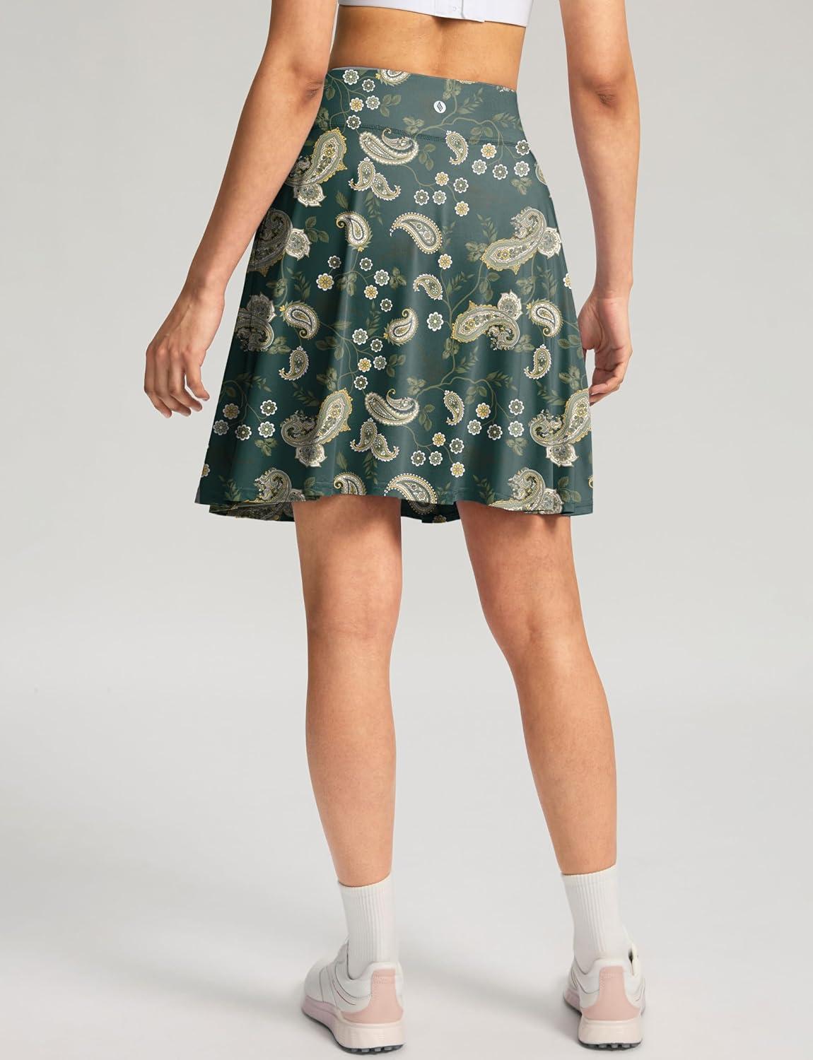 imageSANTINY 20 Knee Length Skorts for Woman 4 Pockets High Waisted Womens Tennis Golf Skirts Long Athletic Skirt with ShortsPaisley Olive