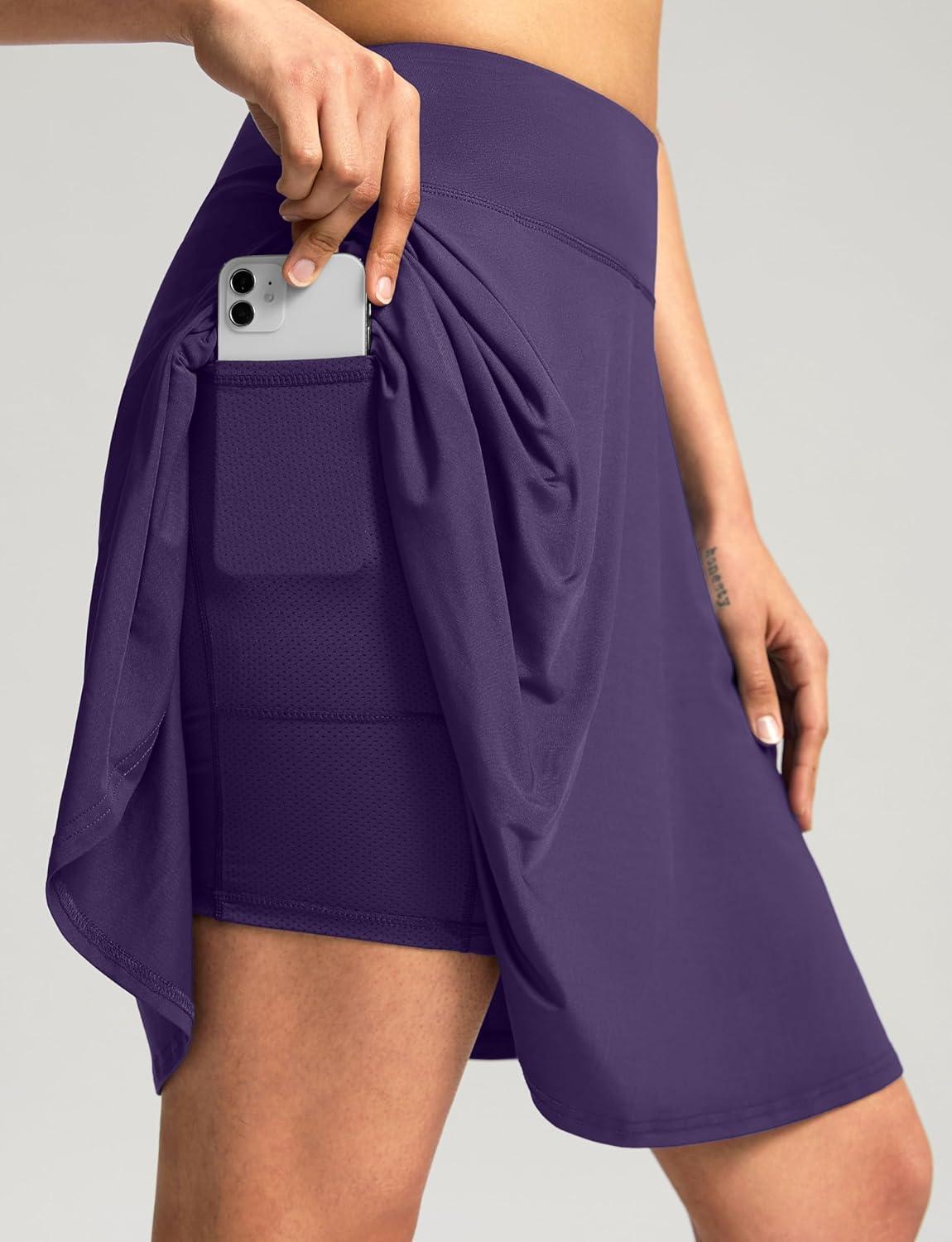 imageSANTINY 20 Knee Length Skorts for Woman 4 Pockets High Waisted Womens Tennis Golf Skirts Long Athletic Skirt with ShortsPurple