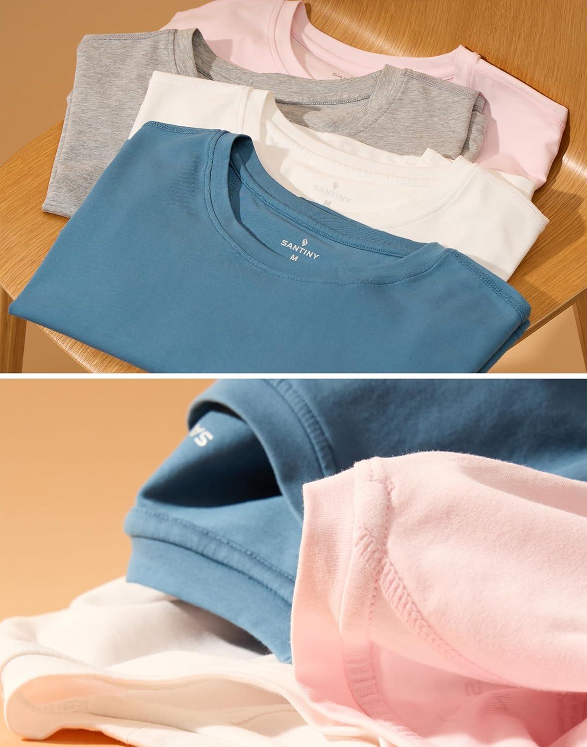 imageSANTINY Cotton Crop Workout Tops for Women Short Sleeve Running Shirts Cropped TShirt Yoga Athletic Gym Tops