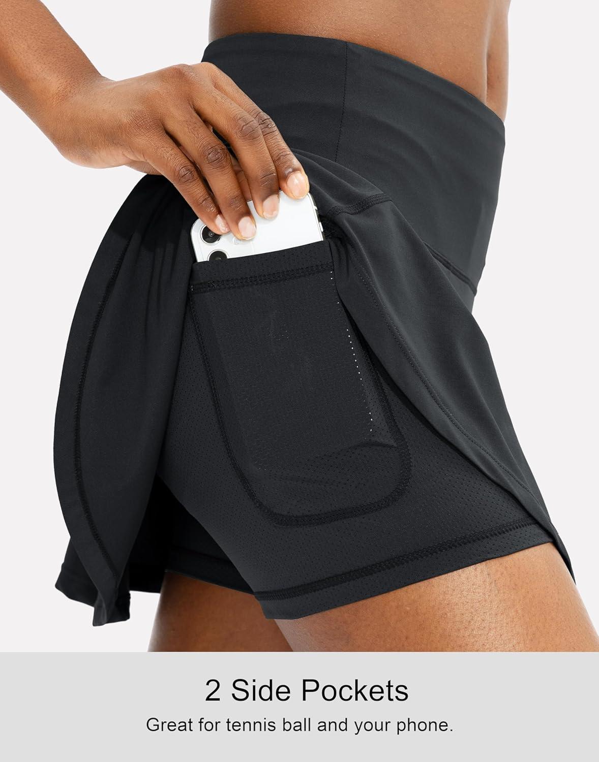 imageSANTINY Pleated Tennis Skirt for Women with 4 Pockets Womens High Waisted Athletic Golf Skorts Skirts for Running CasualBlack