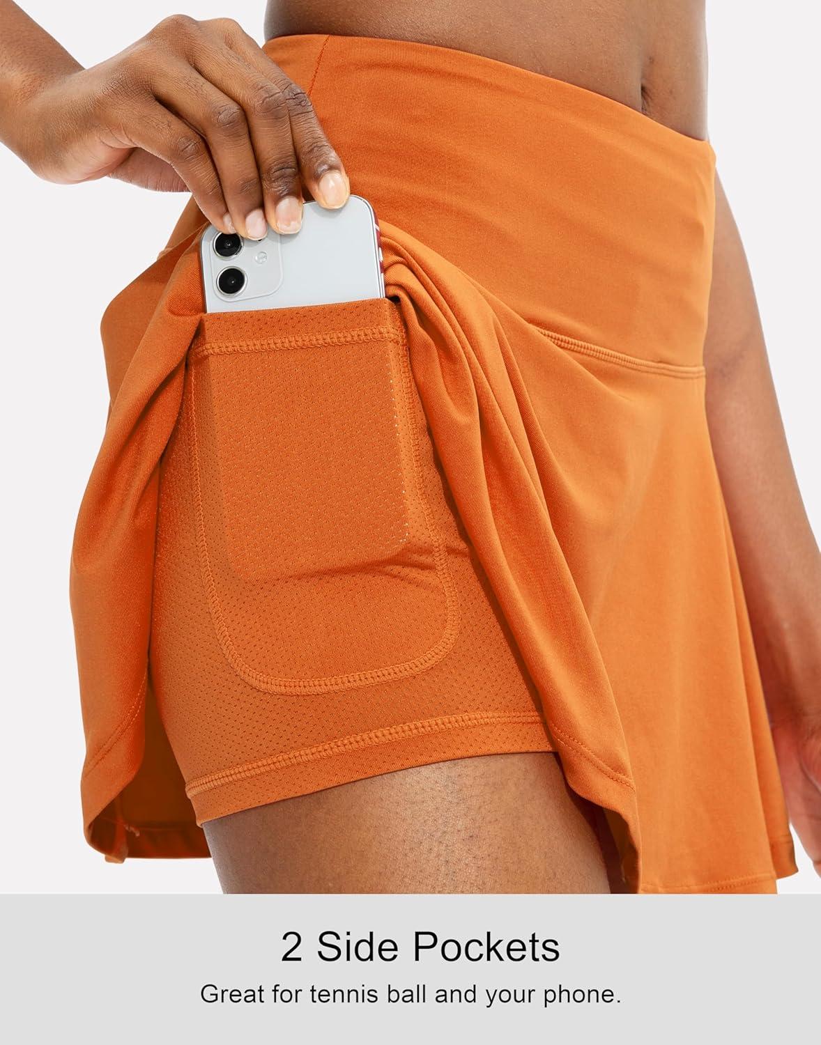 imageSANTINY Pleated Tennis Skirt for Women with 4 Pockets Womens High Waisted Athletic Golf Skorts Skirts for Running CasualOrange