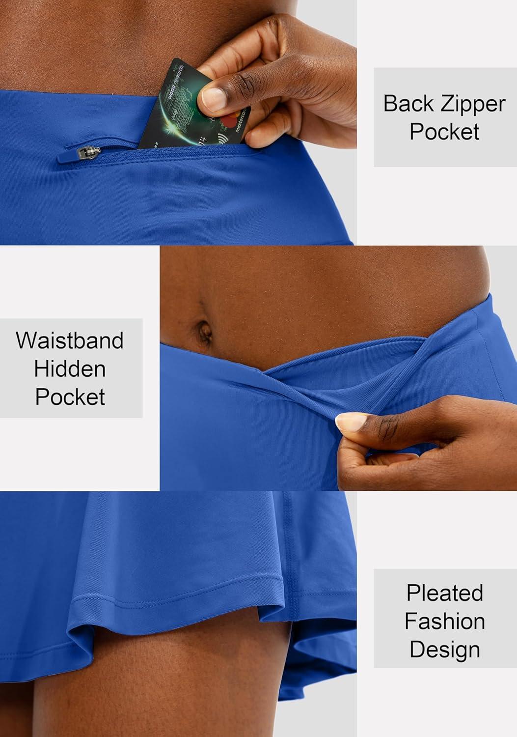 imageSANTINY Pleated Tennis Skirt for Women with 4 Pockets Womens High Waisted Athletic Golf Skorts Skirts for Running CasualRoyal Blue