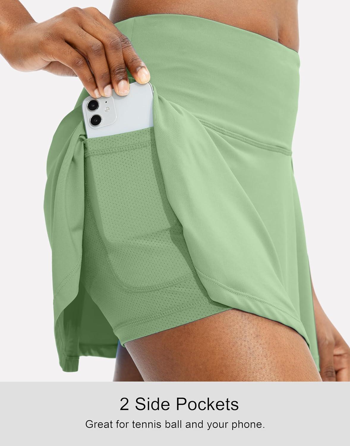 imageSANTINY Pleated Tennis Skirt for Women with 4 Pockets Womens High Waisted Athletic Golf Skorts Skirts for Running CasualSage Green