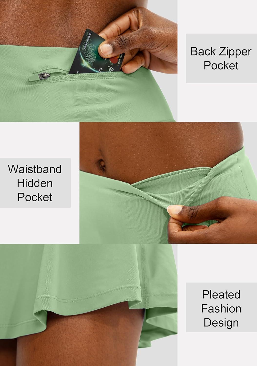 imageSANTINY Pleated Tennis Skirt for Women with 4 Pockets Womens High Waisted Athletic Golf Skorts Skirts for Running CasualSage Green