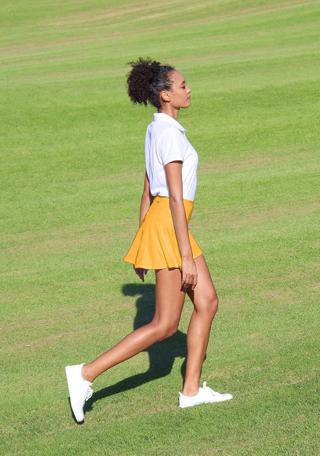 imageSANTINY Pleated Tennis Skirt for Women with 4 Pockets Womens High Waisted Athletic Golf Skorts Skirts for Running CasualYellow