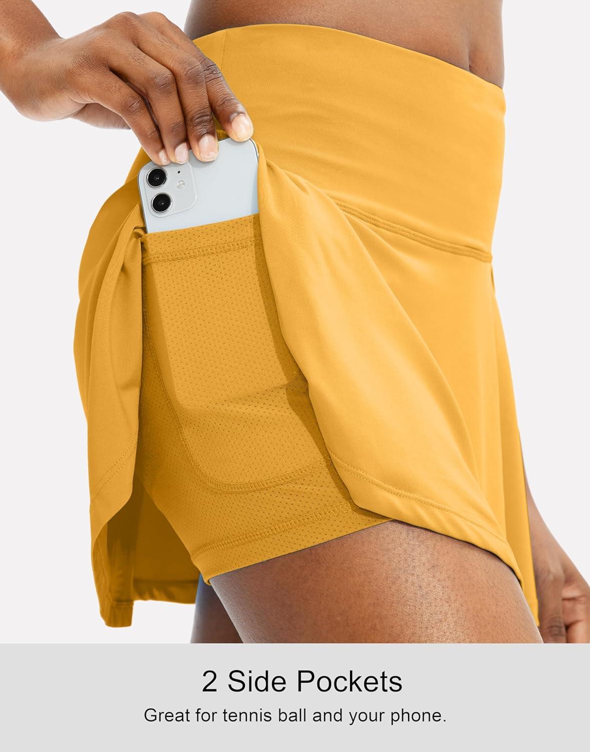 imageSANTINY Pleated Tennis Skirt for Women with 4 Pockets Womens High Waisted Athletic Golf Skorts Skirts for Running CasualYellow