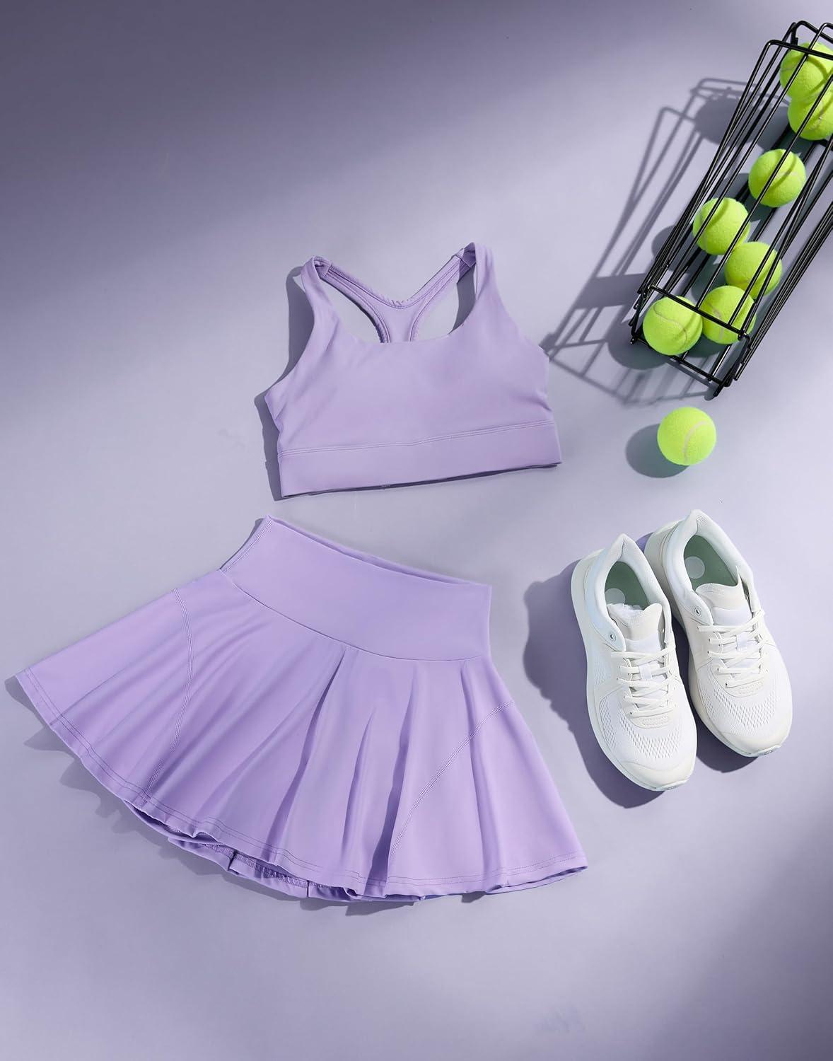 imageSANTINY Pleated Tennis Skirts for Women with Pockets Womens High Waisted Running Workout Athletic Golf Skorts SkirtsDeep Lavender