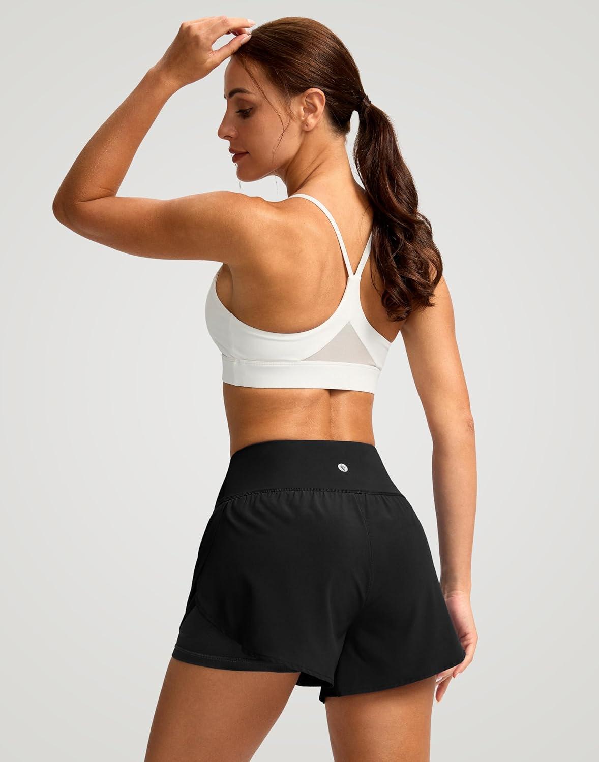 imageSANTINY Womens 2 in 1 Running Shorts with Pockets 3quot High Waisted Exercise Workout Athletic Shorts for Women with LinerBlack