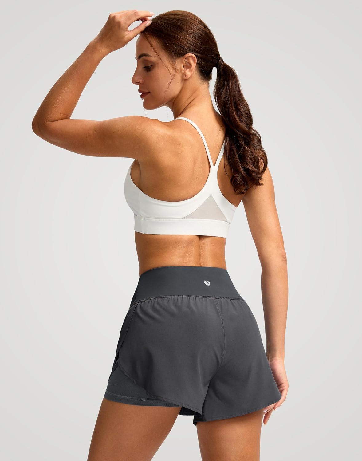 imageSANTINY Womens 2 in 1 Running Shorts with Pockets 3quot High Waisted Exercise Workout Athletic Shorts for Women with LinerDark Grey