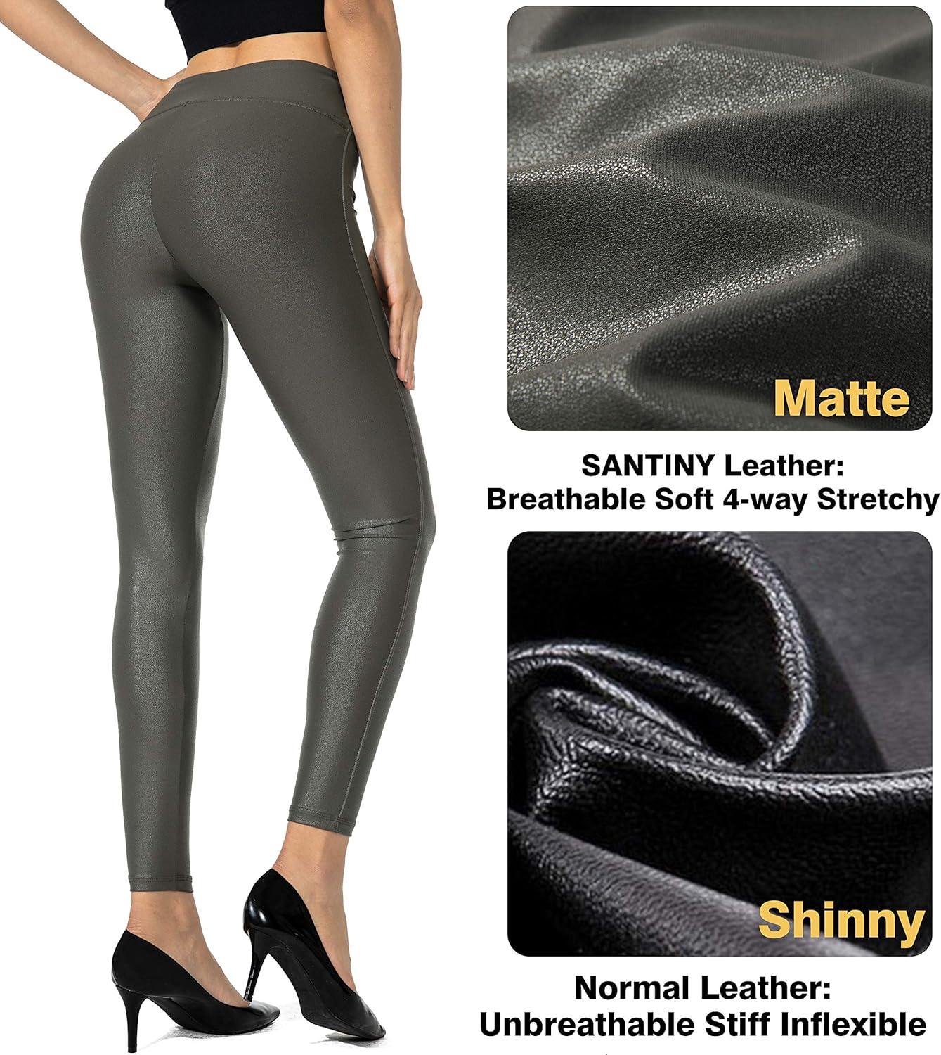 imageSANTINY Womens 25527 Faux Leather Leggings Pants Stretch High Waisted Tights for WomenOlive Green