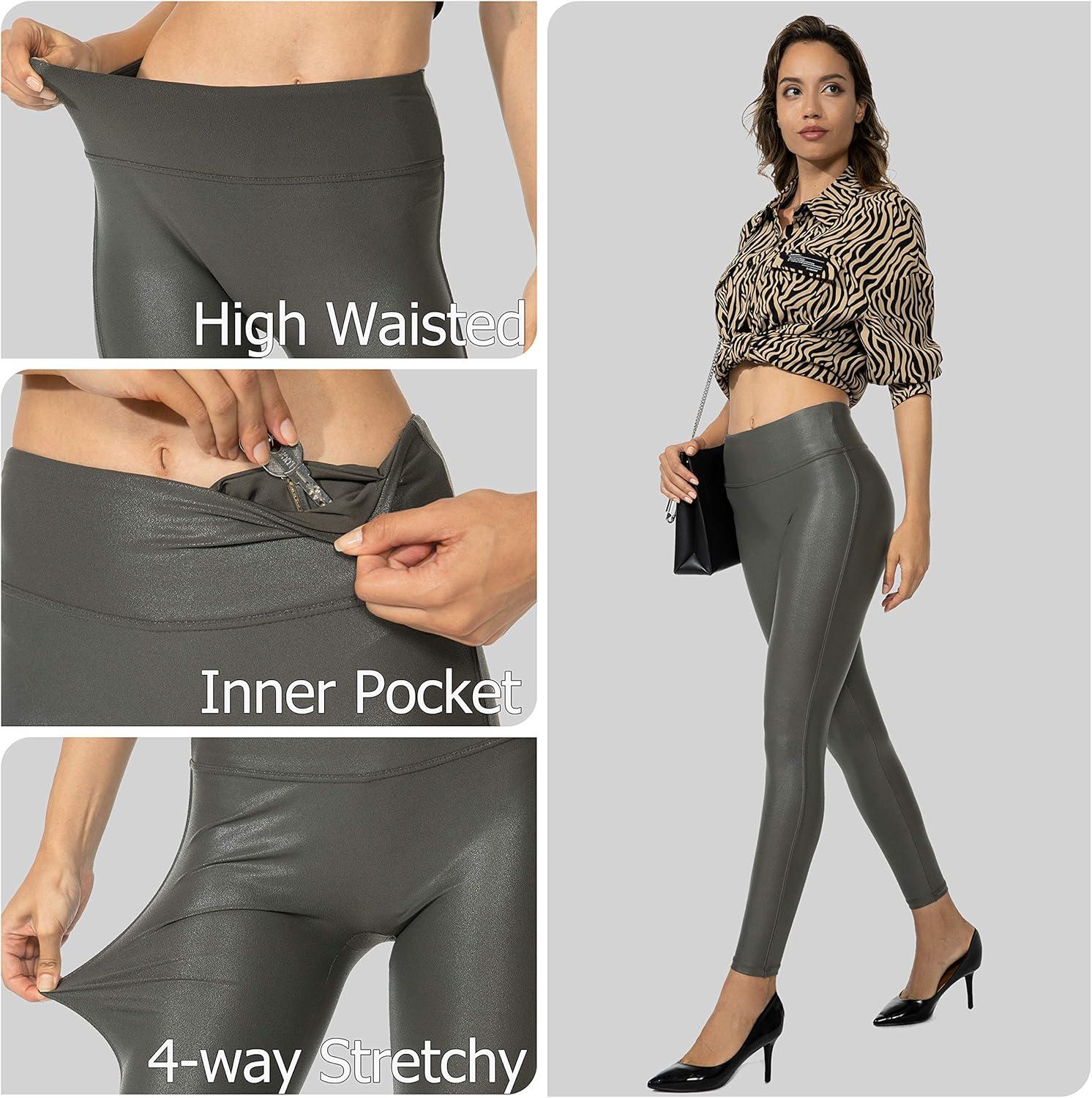 imageSANTINY Womens 25527 Faux Leather Leggings Pants Stretch High Waisted Tights for WomenOlive Green