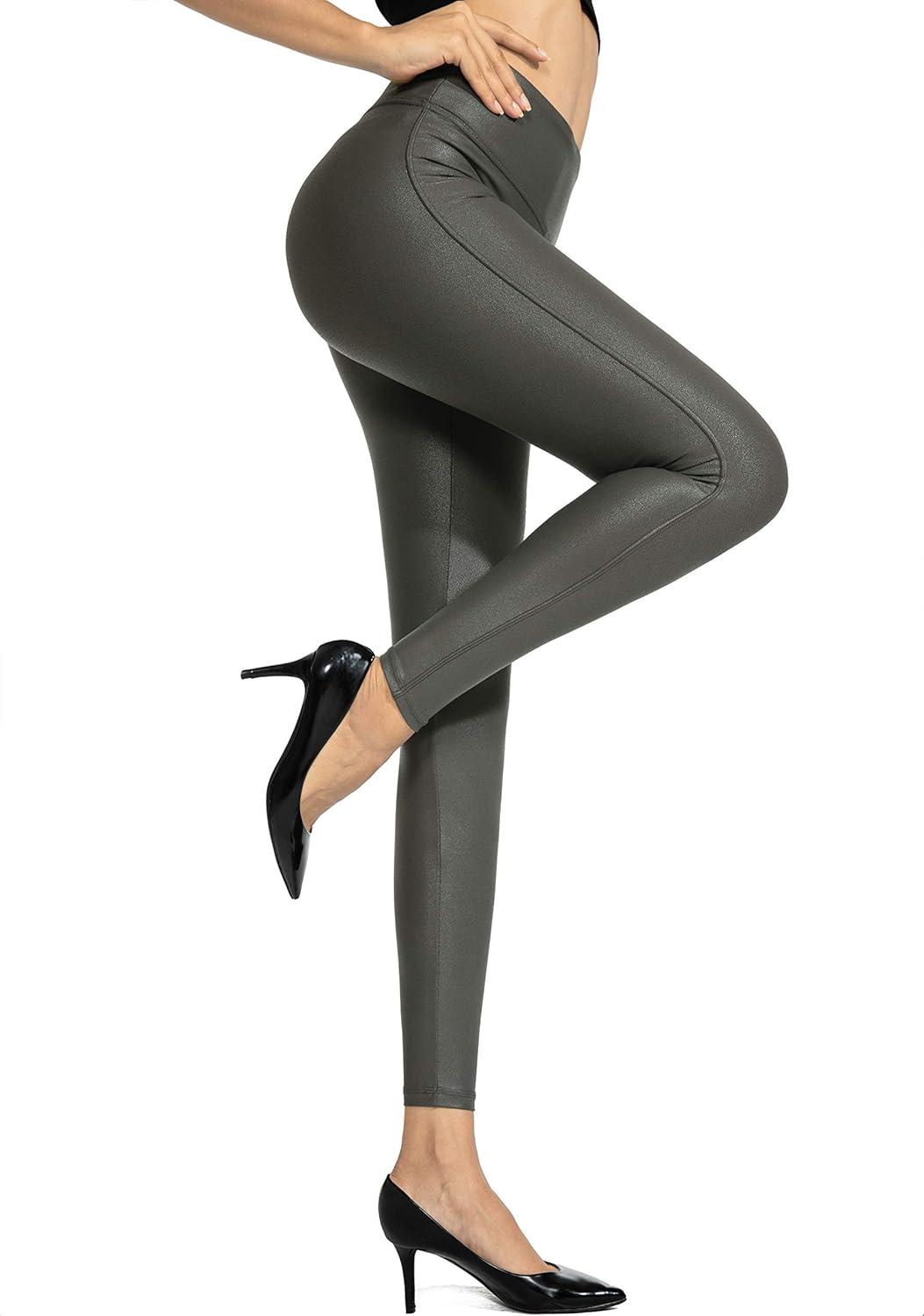 imageSANTINY Womens 25527 Faux Leather Leggings Pants Stretch High Waisted Tights for WomenOlive Green