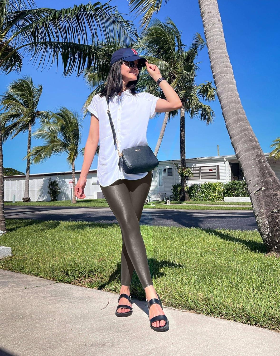 imageSANTINY Womens 25527 Faux Leather Leggings Pants Stretch High Waisted Tights for WomenOlive Green