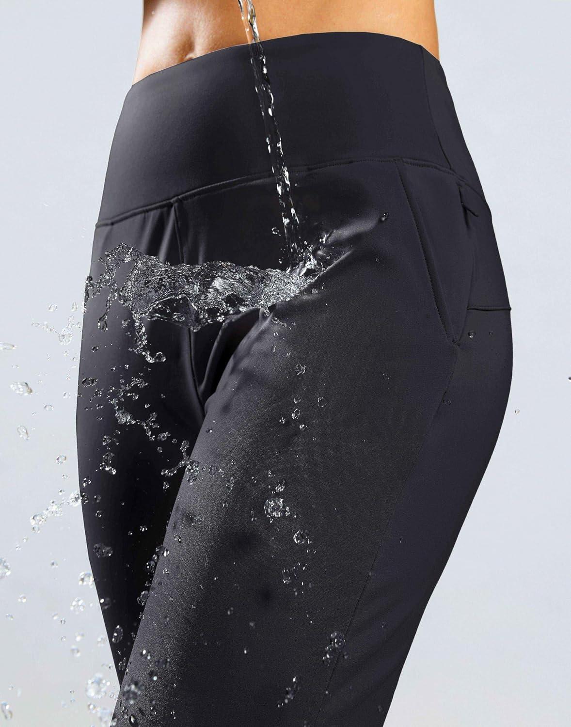 imageSANTINY Womens Fleece Lined Joggers Water Resistant High Waisted Thermal Sweatpants Winter Pants Hiking Running PocketsBlack