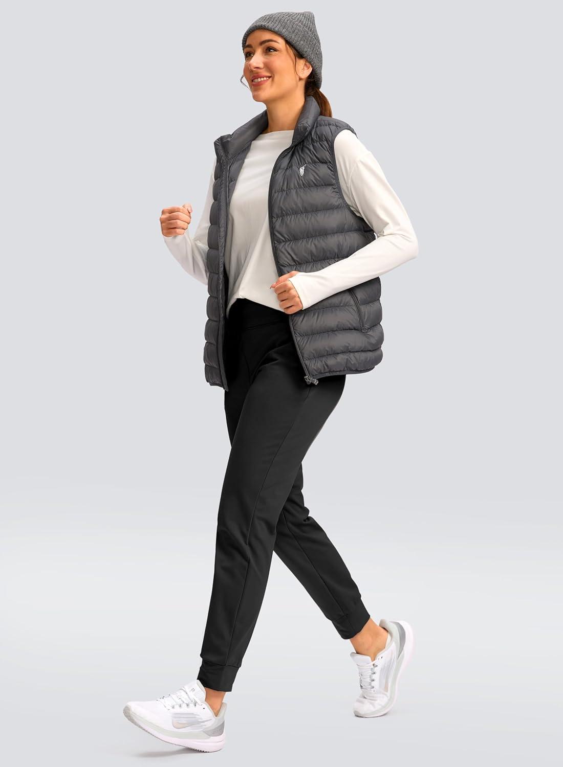 imageSANTINY Womens Fleece Lined Joggers Water Resistant High Waisted Thermal Sweatpants Winter Pants Hiking Running PocketsBlack