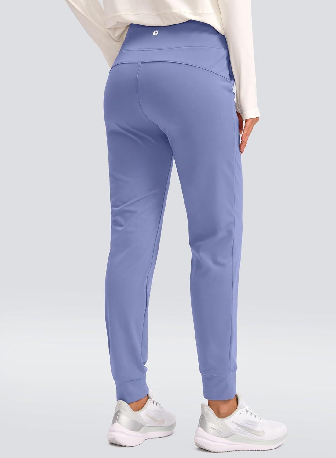 imageSANTINY Womens Fleece Lined Joggers Water Resistant High Waisted Thermal Sweatpants Winter Pants Hiking Running PocketsLight Blue