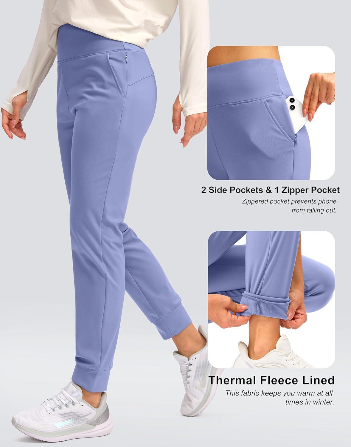 imageSANTINY Womens Fleece Lined Joggers Water Resistant High Waisted Thermal Sweatpants Winter Pants Hiking Running PocketsLight Blue