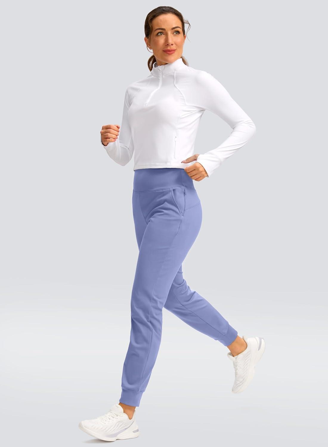 imageSANTINY Womens Fleece Lined Joggers Water Resistant High Waisted Thermal Sweatpants Winter Pants Hiking Running PocketsLight Blue