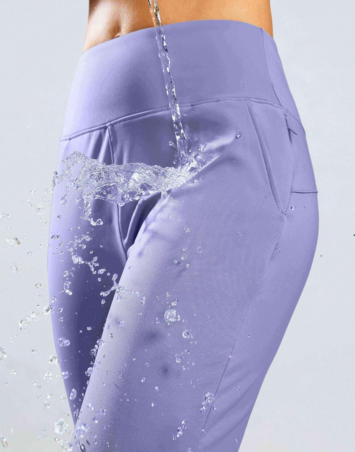 imageSANTINY Womens Fleece Lined Joggers Water Resistant High Waisted Thermal Sweatpants Winter Pants Hiking Running PocketsLight Blue