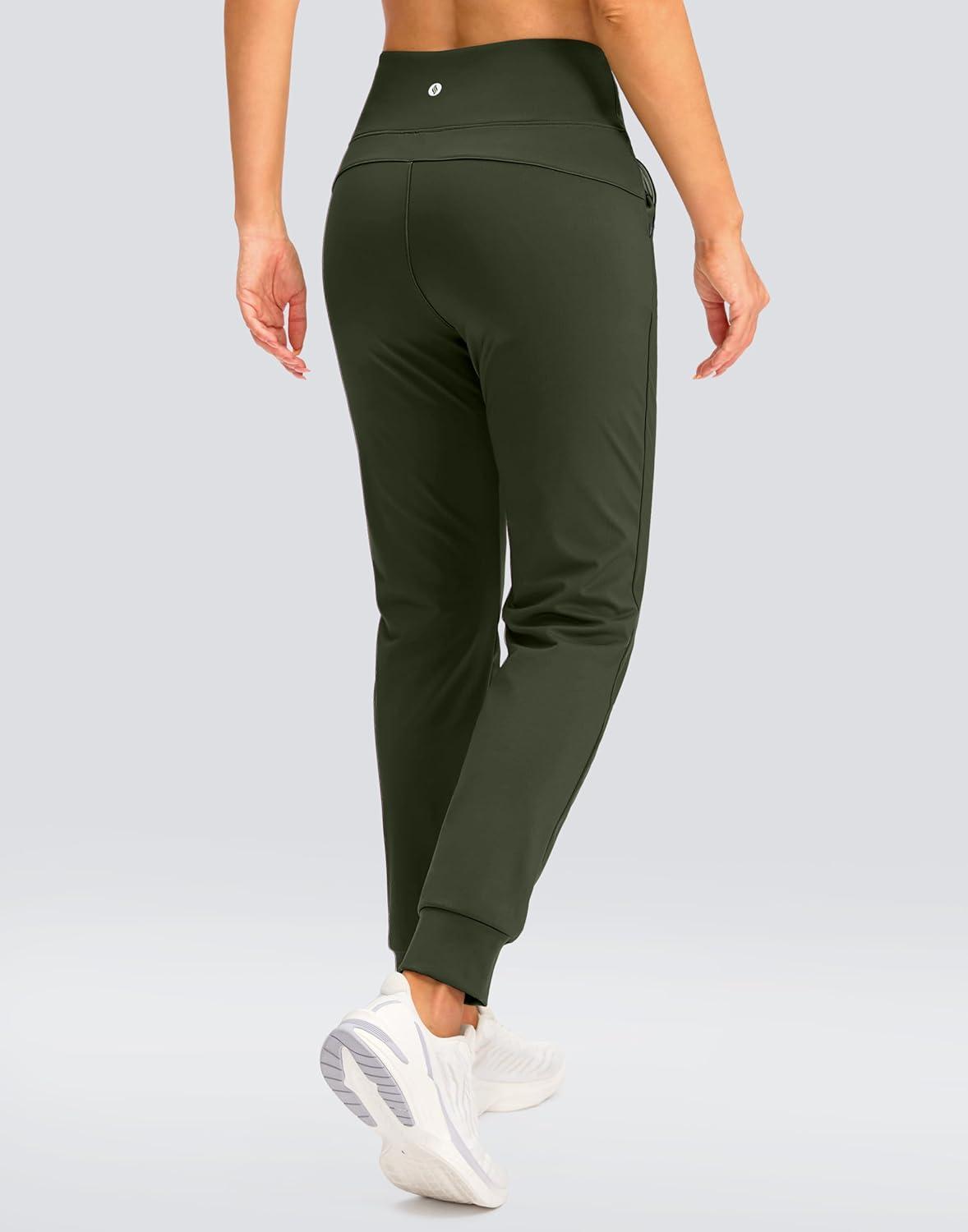 imageSANTINY Womens Fleece Lined Joggers Water Resistant High Waisted Thermal Sweatpants Winter Pants Hiking Running PocketsOlive