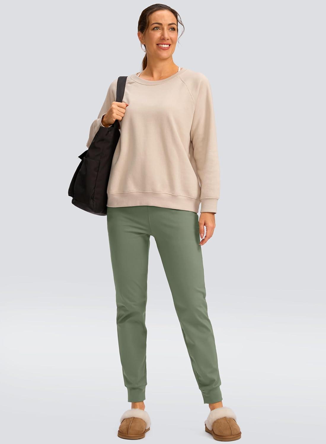 imageSANTINY Womens Fleece Lined Joggers Water Resistant High Waisted Thermal Sweatpants Winter Pants Hiking Running PocketsSage Green