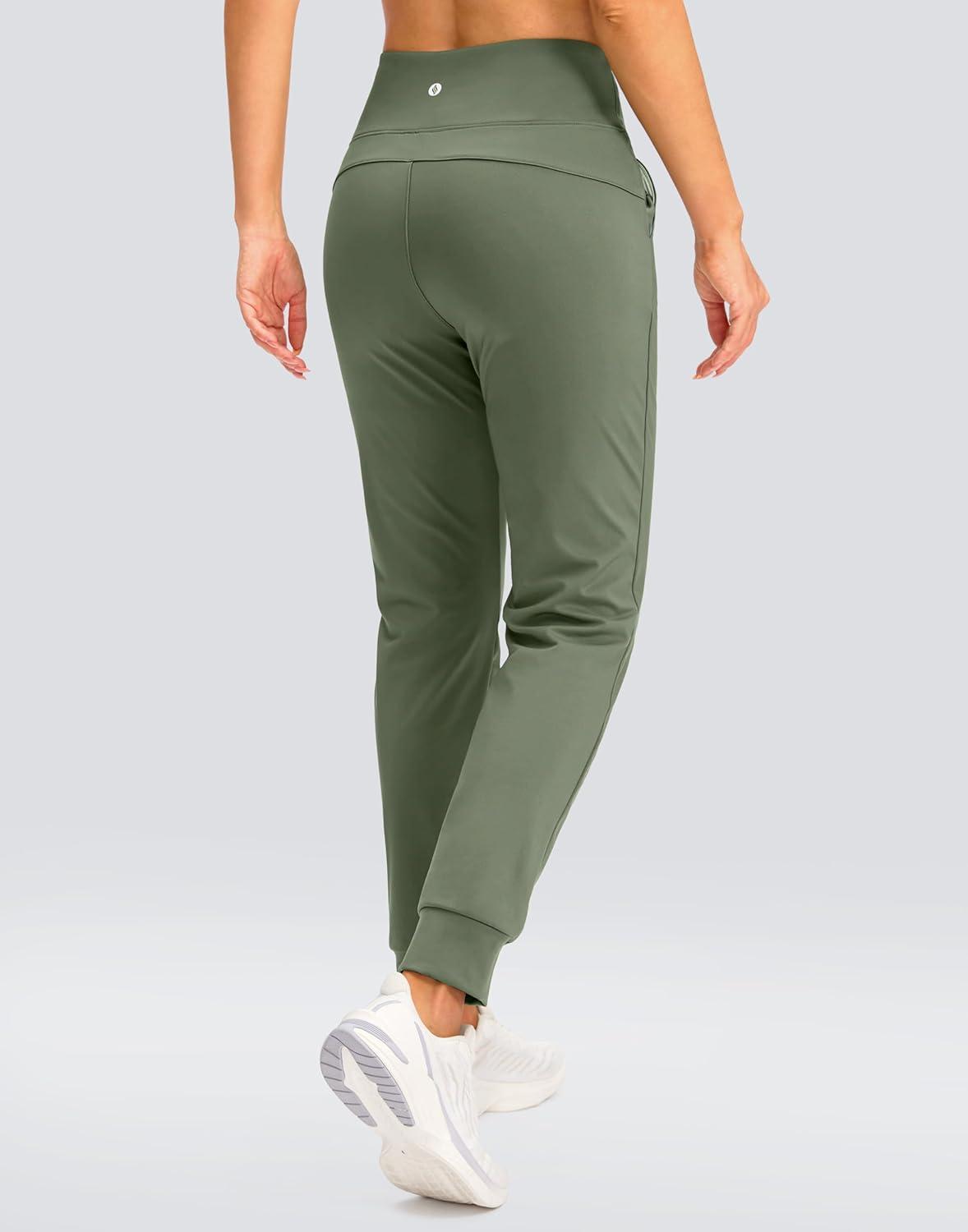 imageSANTINY Womens Fleece Lined Joggers Water Resistant High Waisted Thermal Sweatpants Winter Pants Hiking Running PocketsSage Green