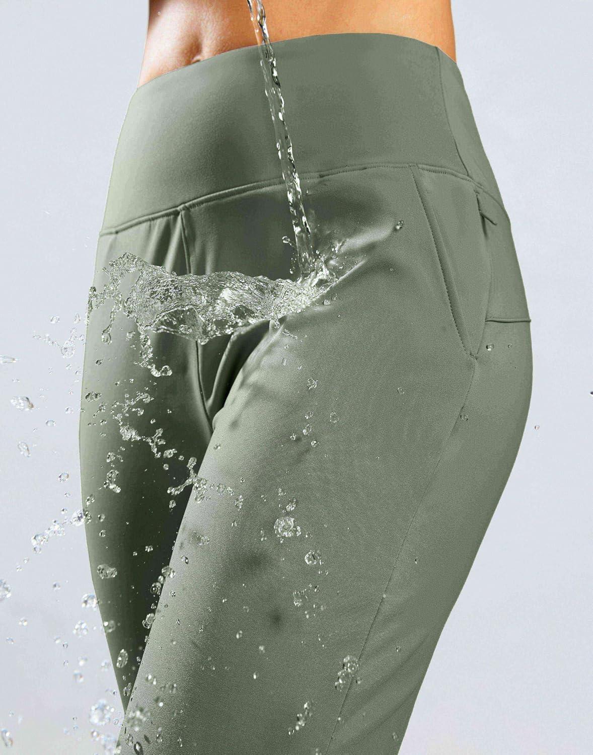 imageSANTINY Womens Fleece Lined Joggers Water Resistant High Waisted Thermal Sweatpants Winter Pants Hiking Running PocketsSage Green